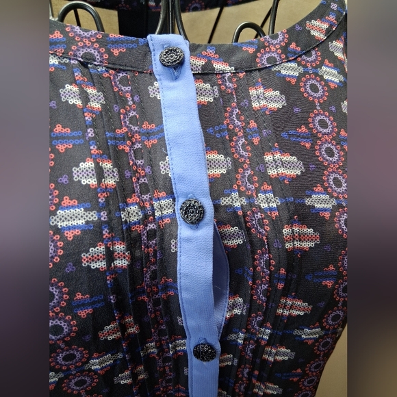 Greylin Blue Tan Silk Geometric Print Dress Size -L - Picture 6 of 11